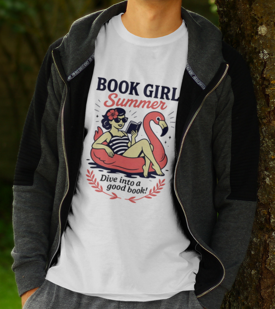 Book Girl Summer Flamingo Beach Reading Dive Into A Good Book T-Shirt