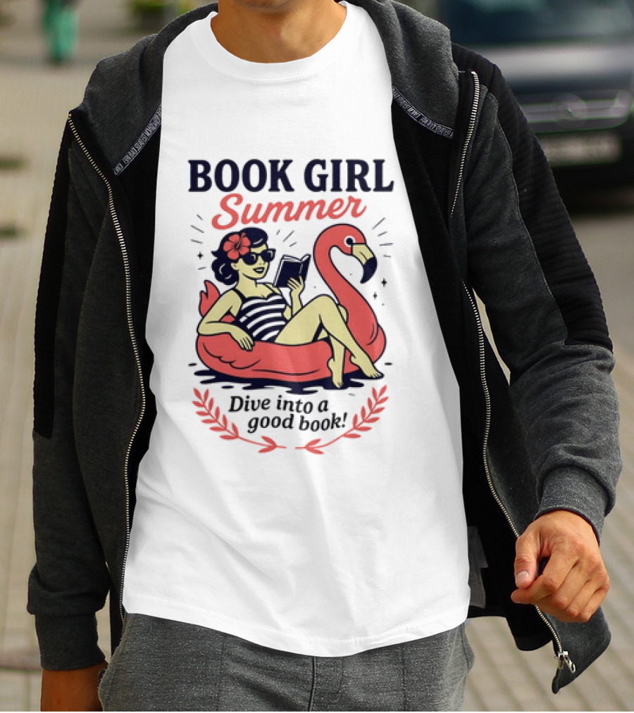 Book Girl Summer Flamingo Beach Reading Dive Into A Good Book T-Shirt