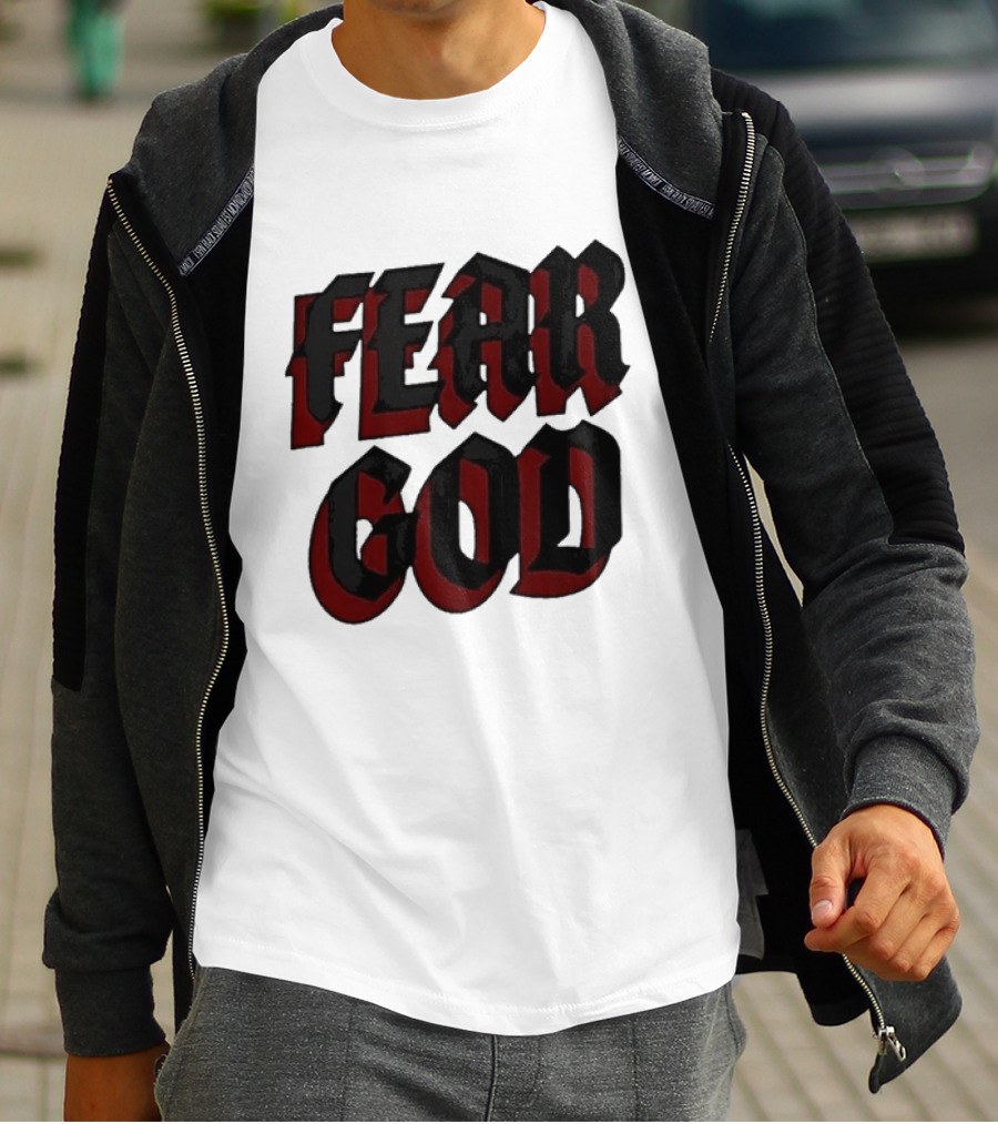 Fear God Script Faith Minimalist Religious Gothic Lettering T-Shirt