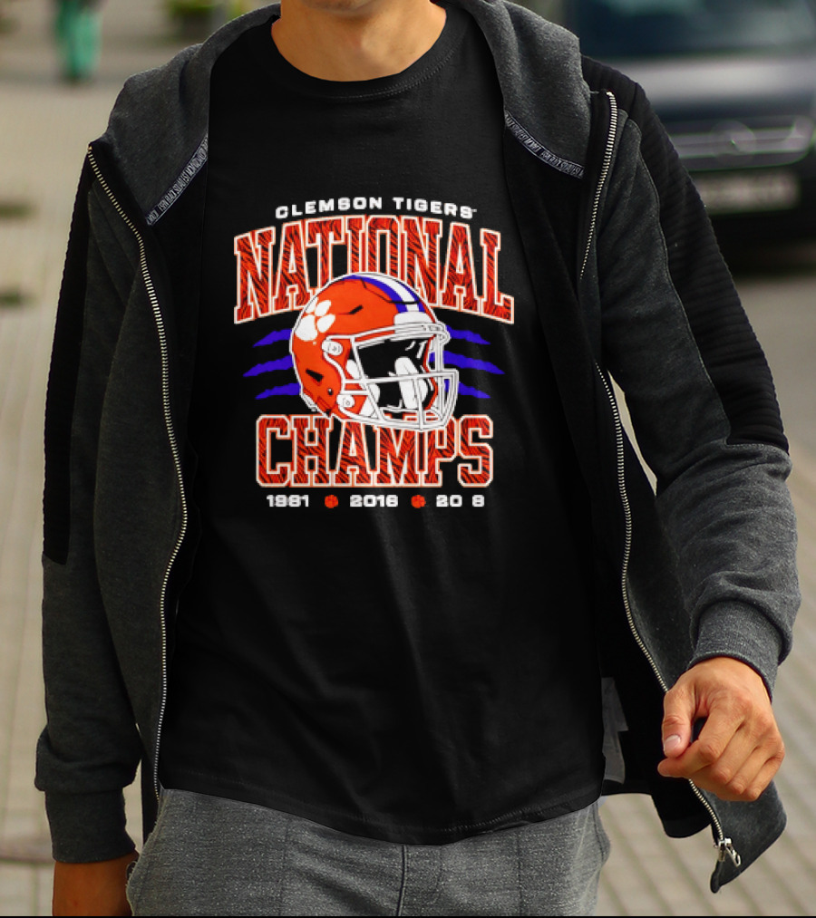 Clemson Tigers National Champs 1981 2016 2018 Football Helmet T-Shirt