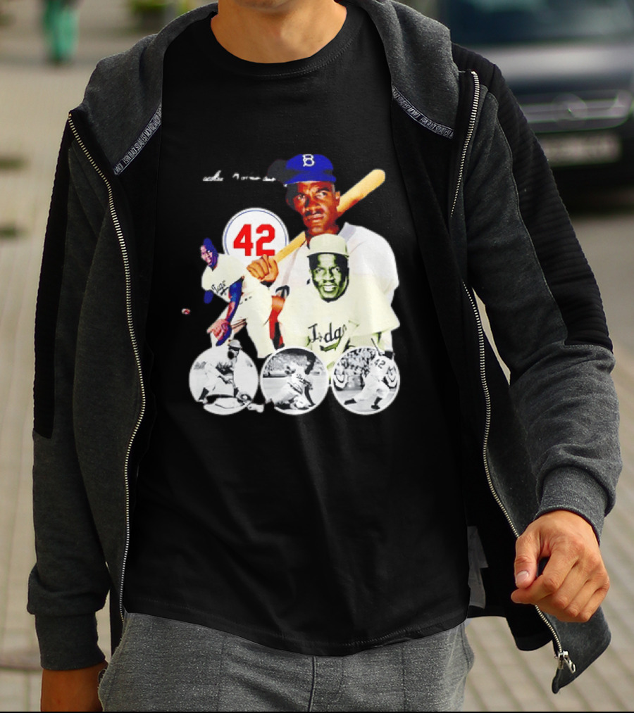 Jackie Robinson Dodgers 42 Baseball Legend Iconic Player Collage T-Shirt