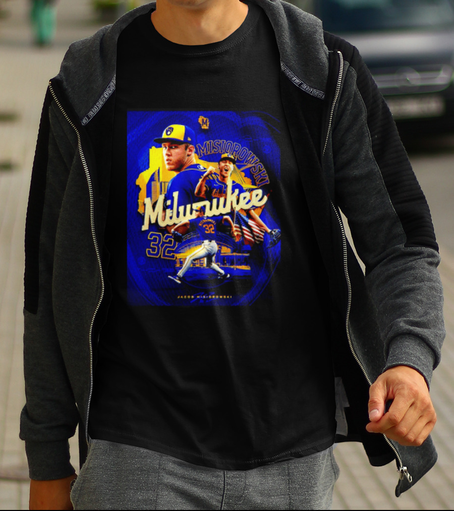 Jacob Misiorowski Milwaukee Brewers Number 32 Baseball Pitcher Milwaukee Skyline T-Shirt