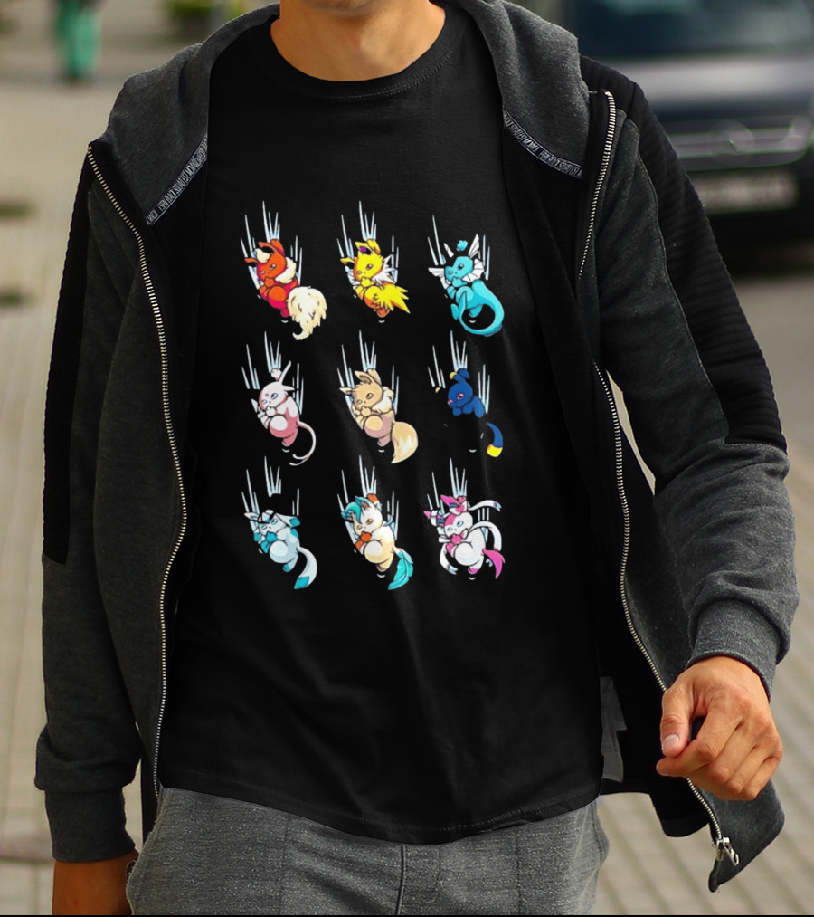 Eevee Eeveelution Team Falling Down Pikachu Evolution T-Shirt