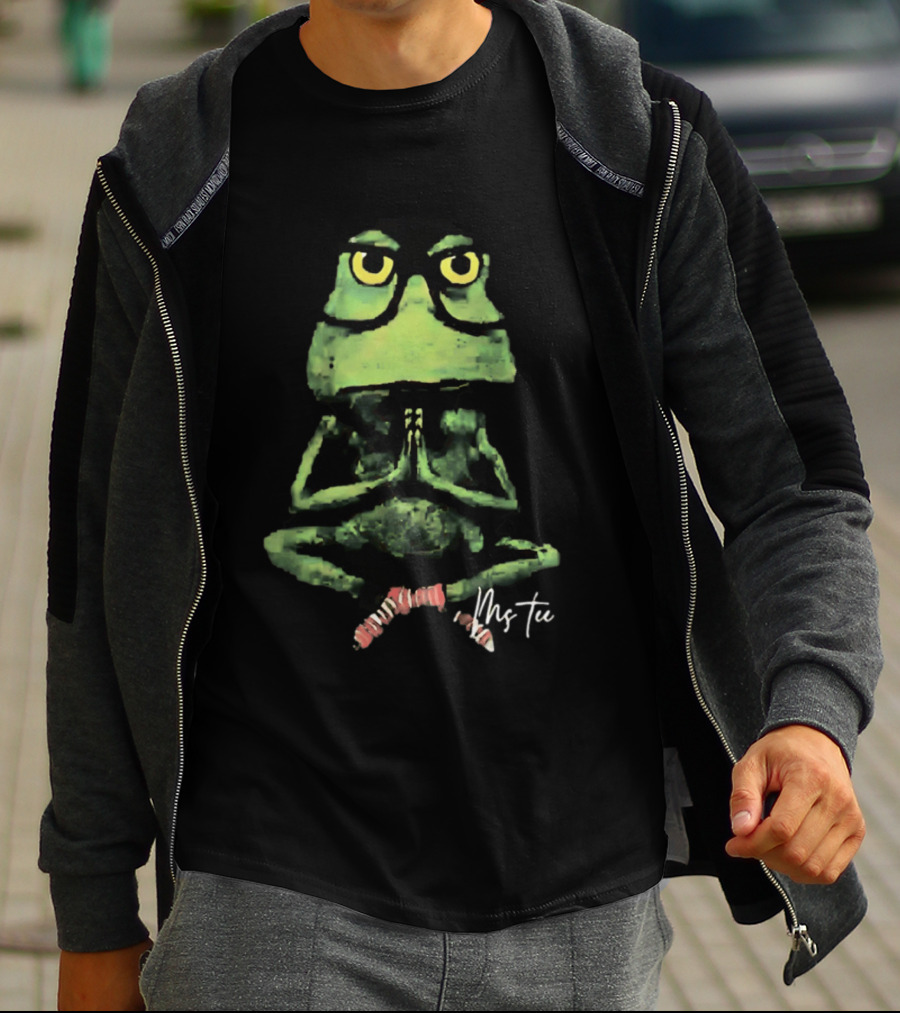 Frog Wearing Glasses Striped Socks Meditating Ms T-Shirt