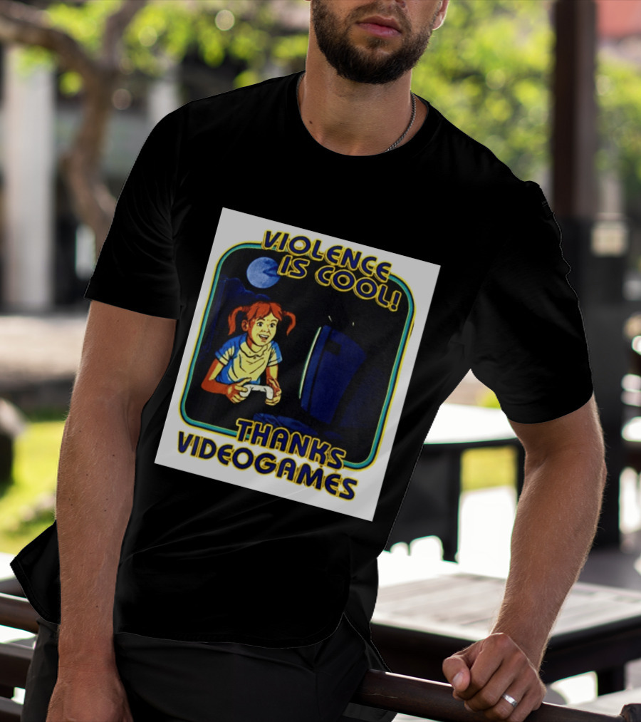 Violence Is Cool Thanks Videogames Retro Gamer Girl Controller Moon T-Shirt