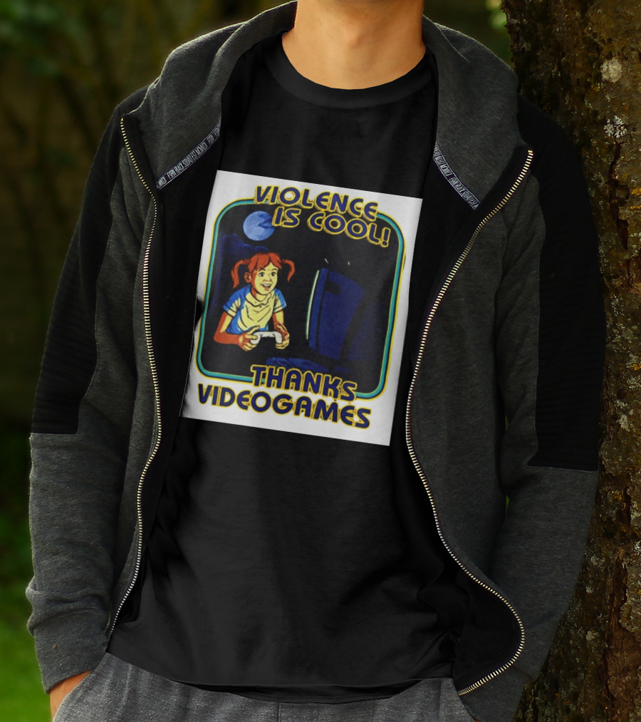 Violence Is Cool Thanks Videogames Retro Gamer Girl Controller Moon T-Shirt