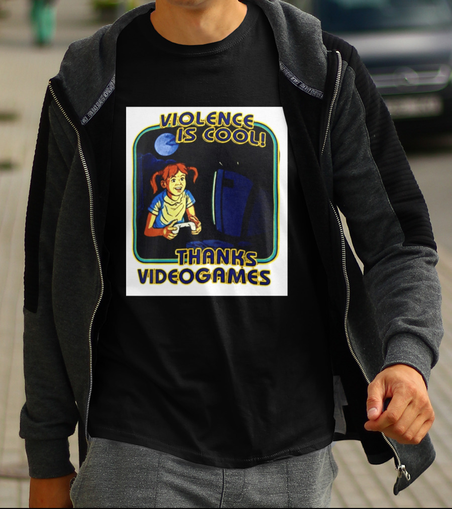 Violence Is Cool Thanks Videogames Retro Gamer Girl Controller Moon T-Shirt