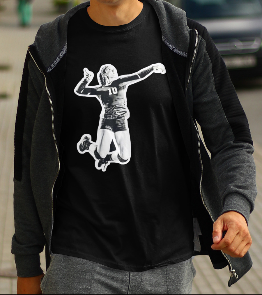 Volleyball Number 10 Athlete In Mid Air Motion T-Shirt