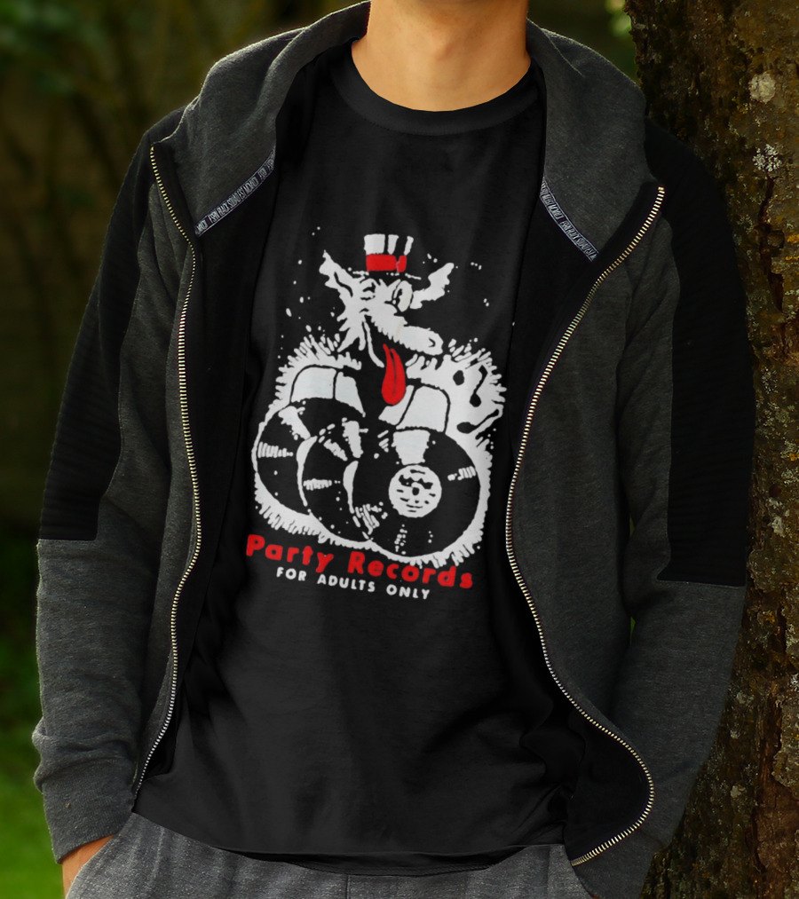 Party Records For Adults Only Wolf Vinyl Spinning T-Shirt