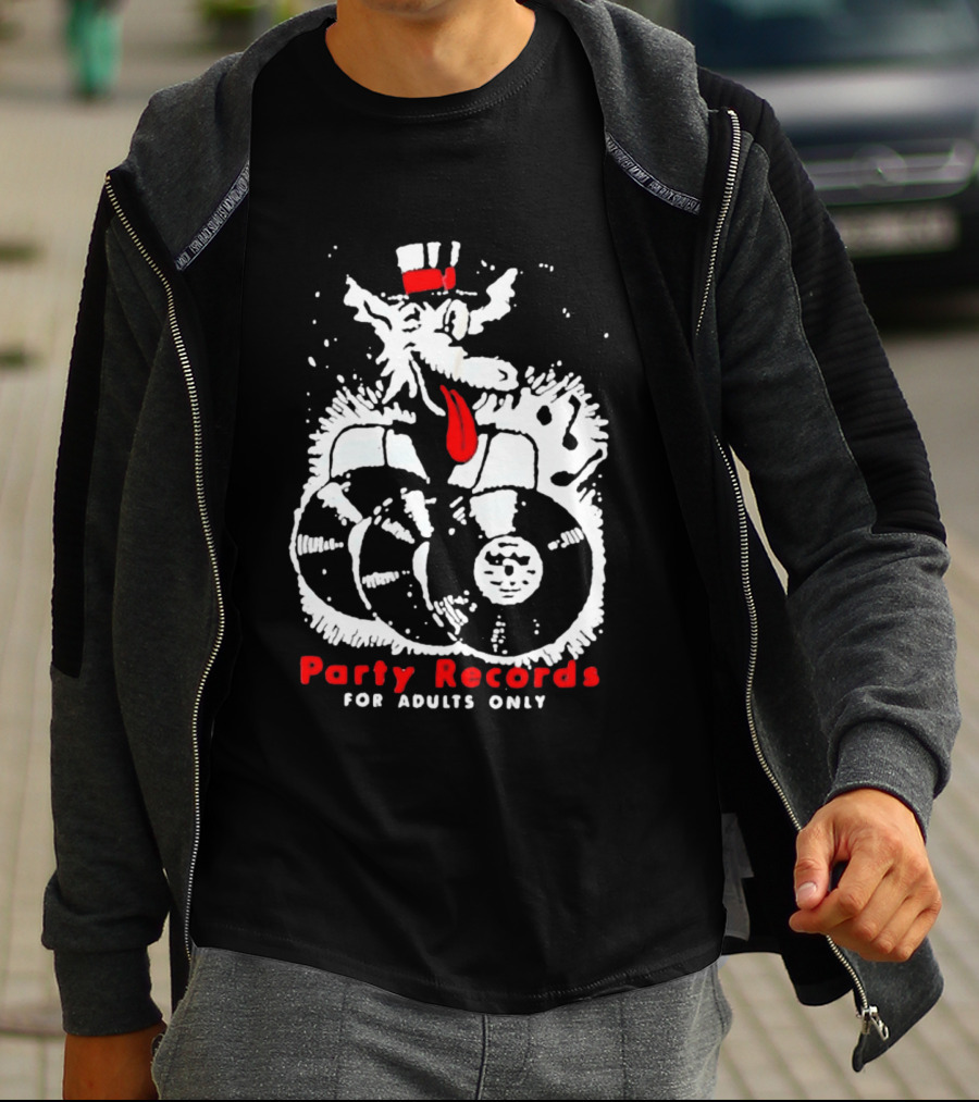 Party Records For Adults Only Wolf Vinyl Spinning T-Shirt