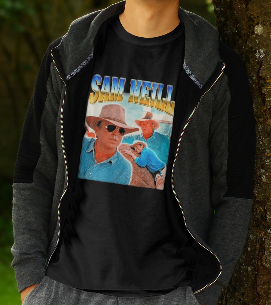 Sam Neill Cowboy Style Hat Sunglasses Denim Vintage Trendy 2026 T-Shirt