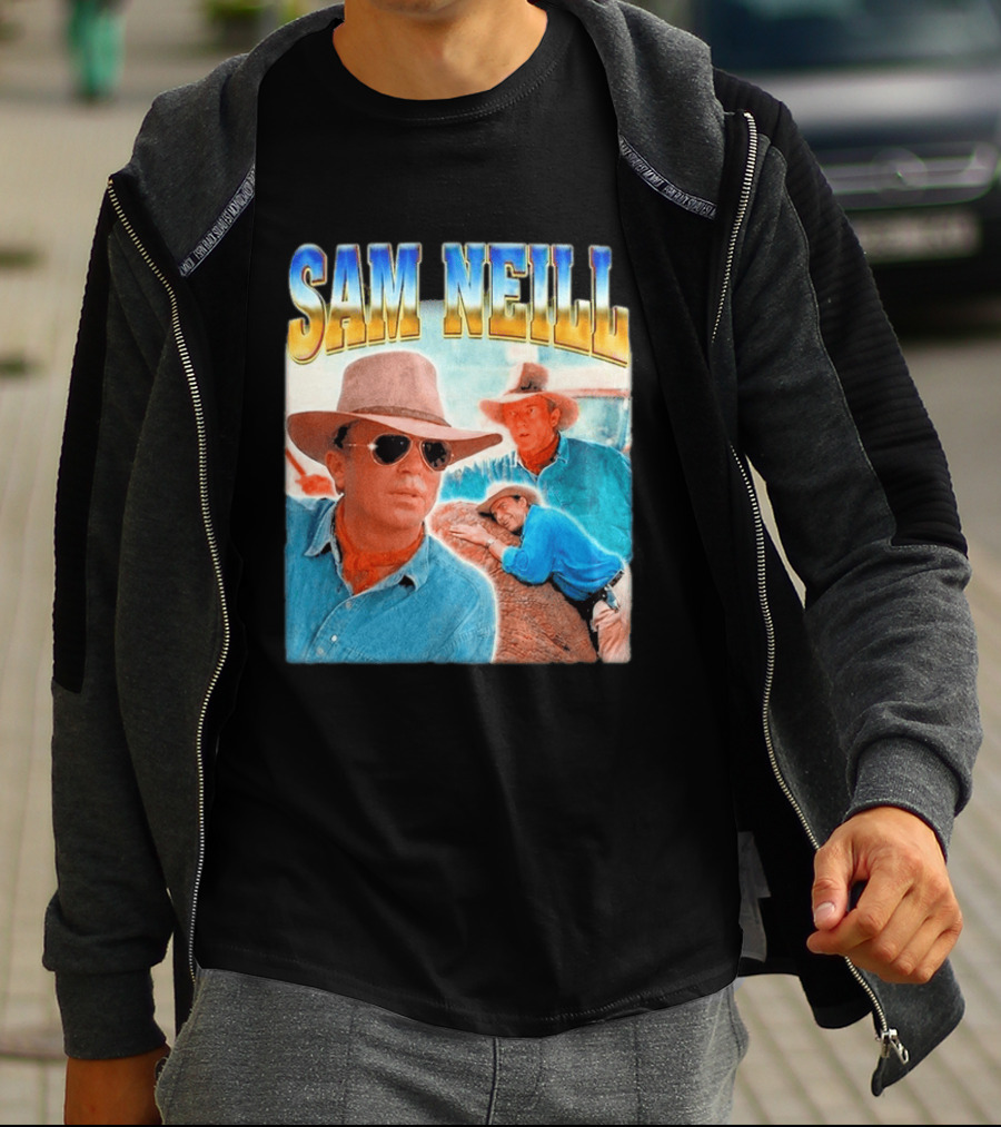 Sam Neill Cowboy Style Hat Sunglasses Denim Vintage Trendy 2026 T-Shirt