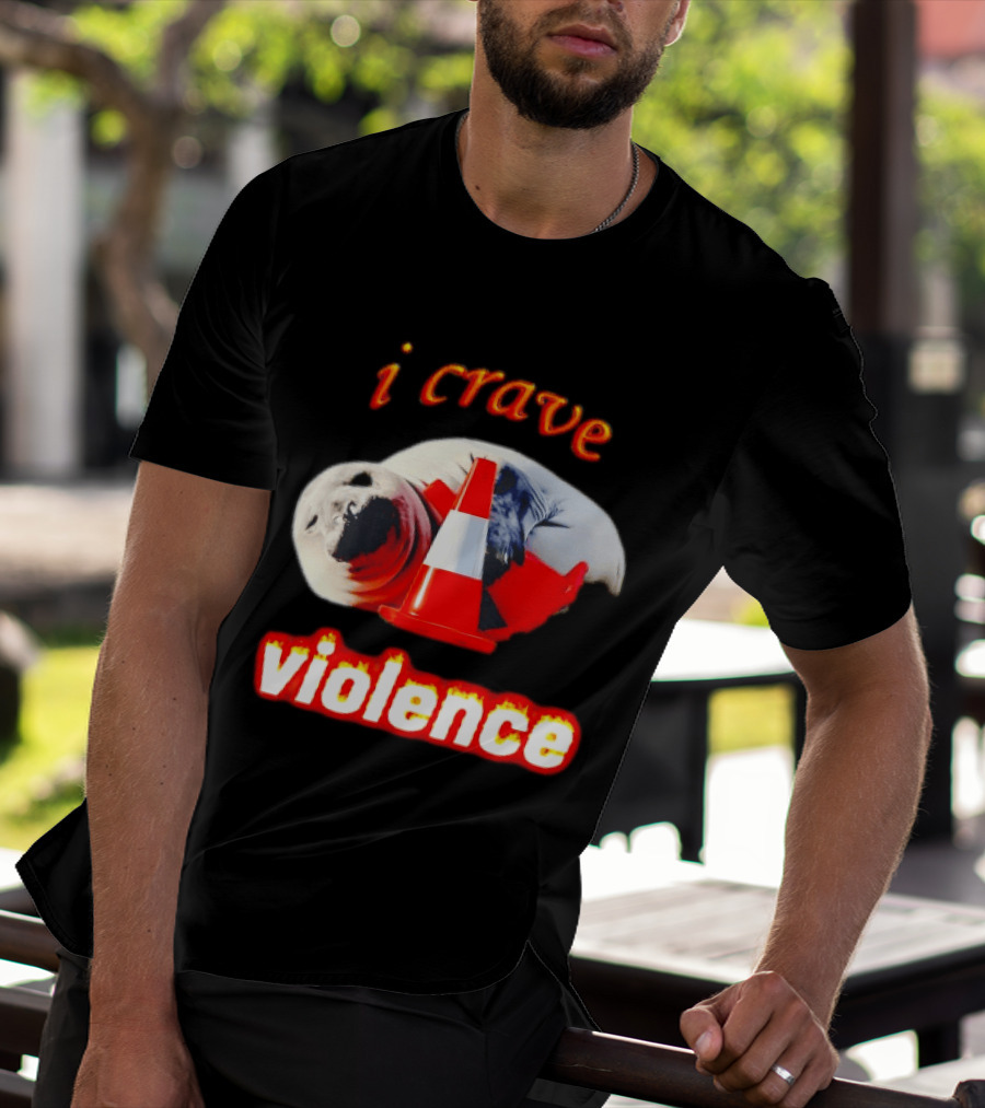 Seal With Traffic Cone I Crave Violence T-Shirt