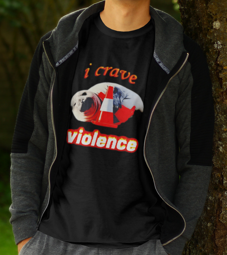 Seal With Traffic Cone I Crave Violence T-Shirt