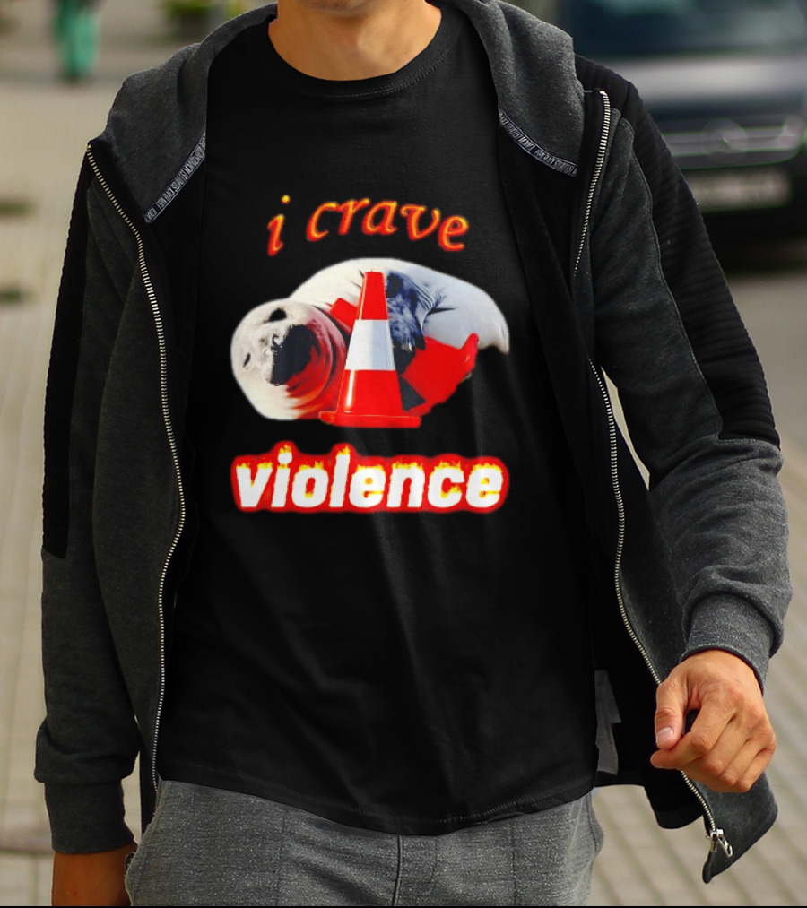 Seal With Traffic Cone I Crave Violence T-Shirt
