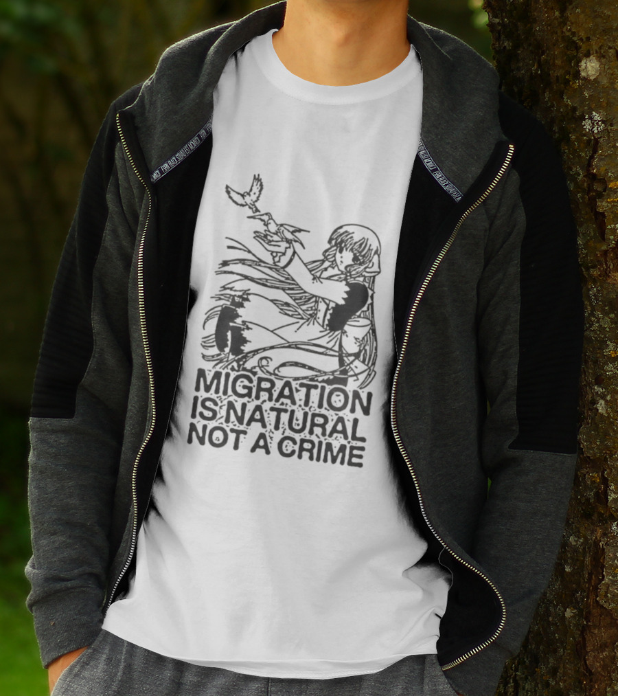 Anime Girl Releasing Birds Migration Is Natural Not A Crime T-Shirt