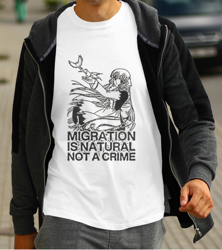 Anime Girl Releasing Birds Migration Is Natural Not A Crime T-Shirt