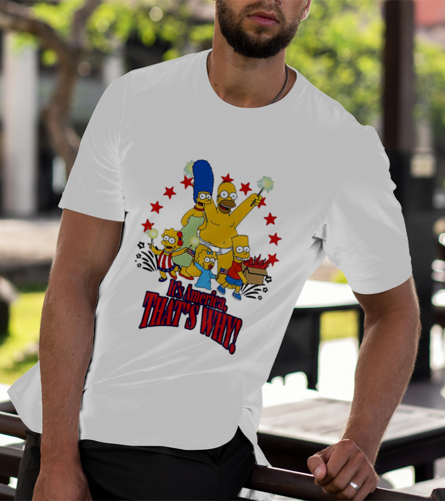 Simpsons Family It's America That's Why Fireworks Celebration Stars T-Shirt