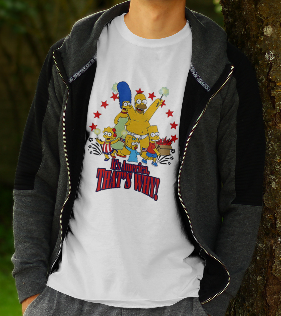 Simpsons Family It's America That's Why Fireworks Celebration Stars T-Shirt