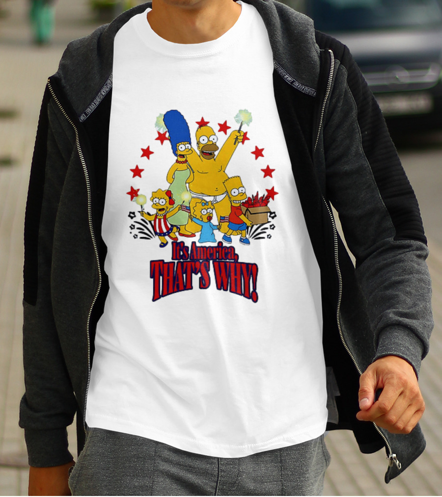Simpsons Family It's America That's Why Fireworks Celebration Stars T-Shirt