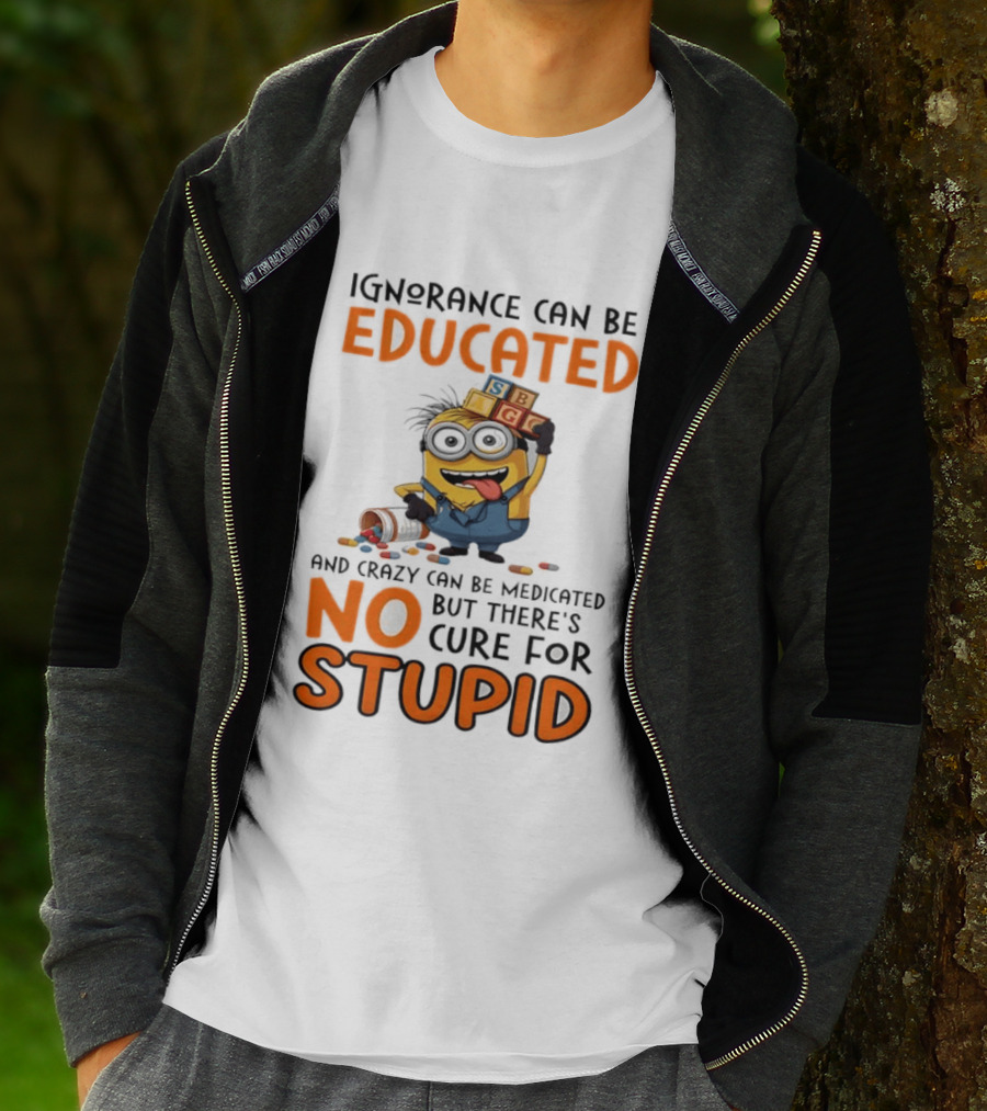 Minion Despicable Me Ignorance Can Be Educated Crazy Medicated No Cure Stupid T-Shirt