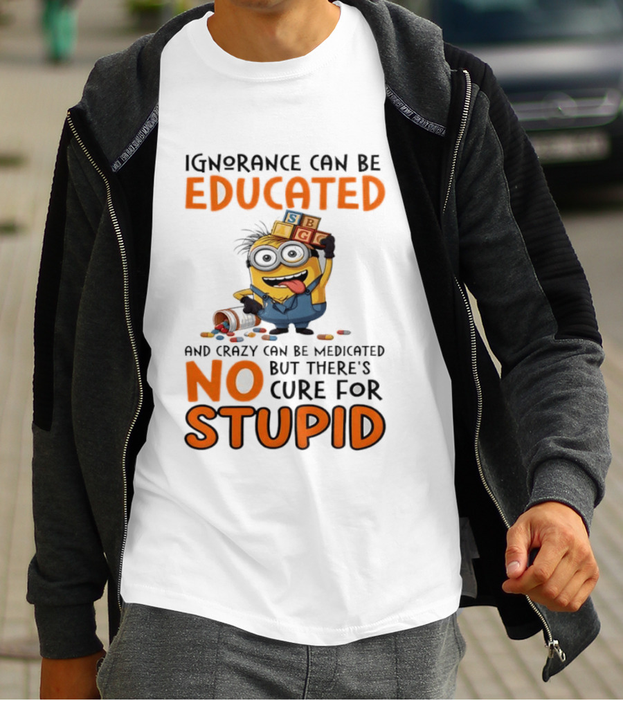 Minion Despicable Me Ignorance Can Be Educated Crazy Medicated No Cure Stupid T-Shirt