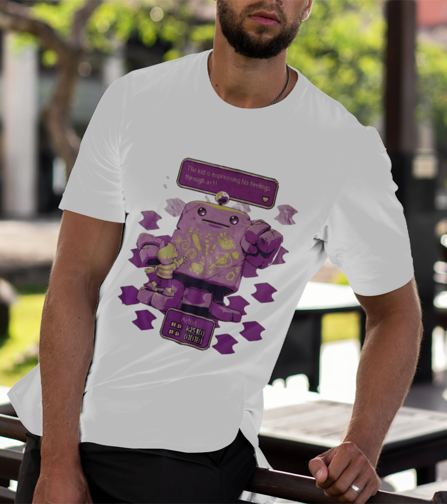 The Kid Is Expressing His Feelings Through Art With Purple Robot T-Shirt