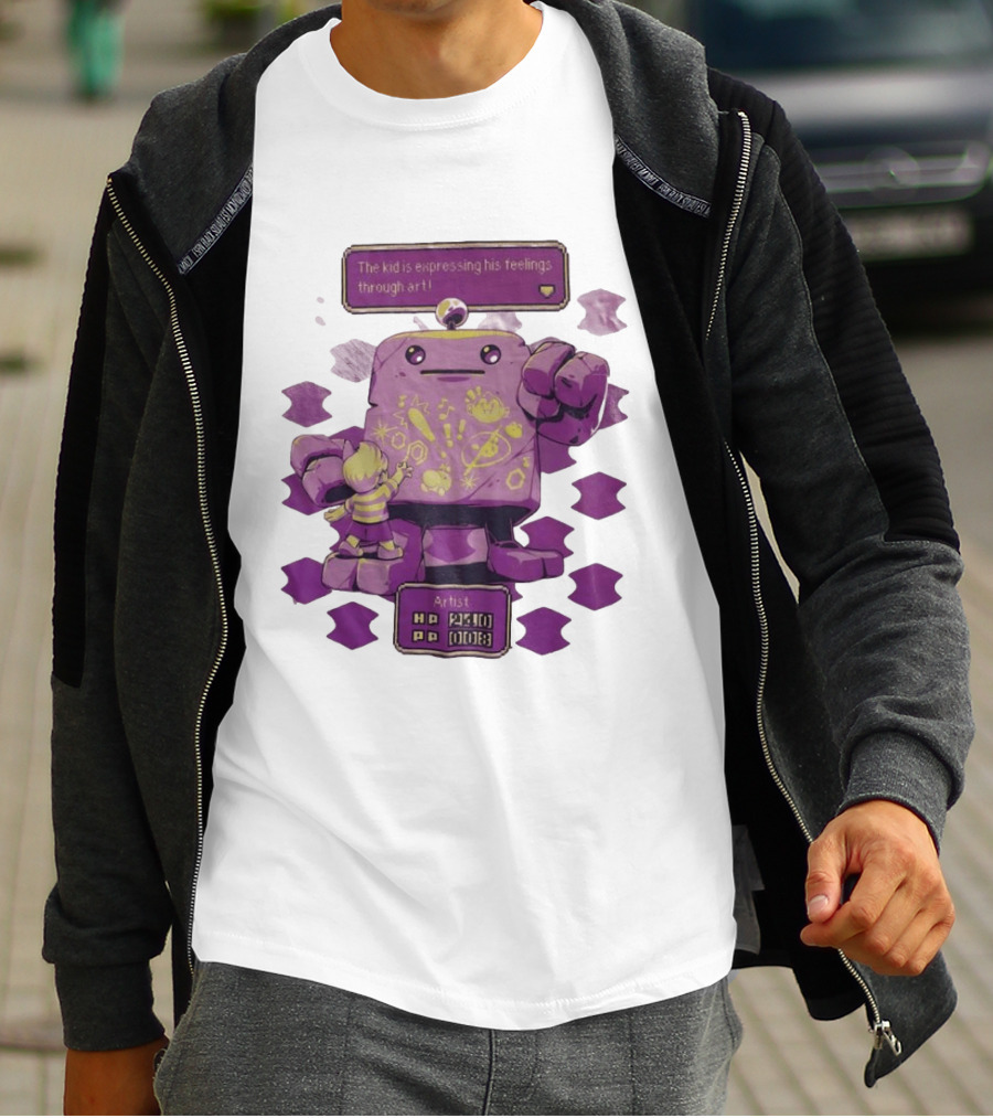 The Kid Is Expressing His Feelings Through Art With Purple Robot T-Shirt