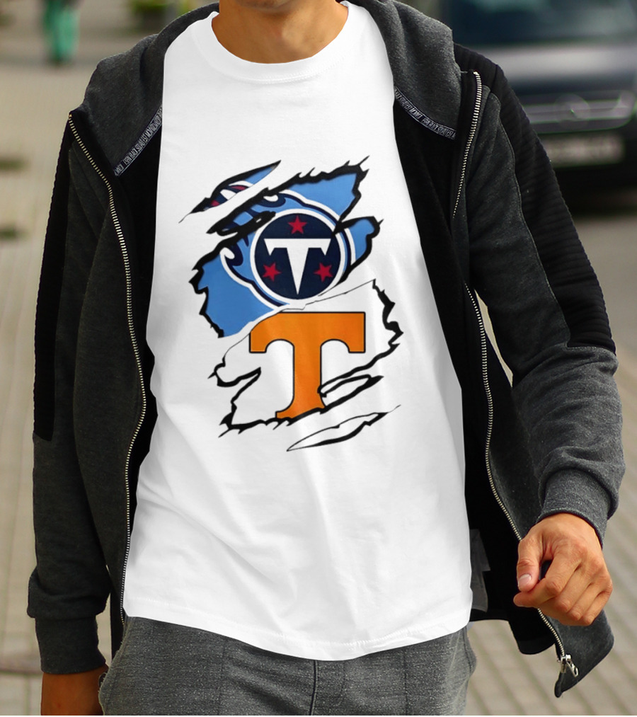 TN State Pride Torn Tennessee Titans Volunteers T-Shirt