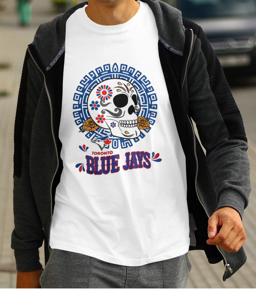 Toronto Blue Jays Dia De Los Muertos Sugar Skull Floral Motif T-Shirt