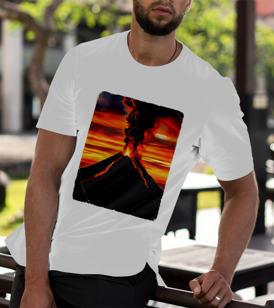 Volcanic Eruption Sunset Landscape Volcano Erupting At Dusk T-Shirt