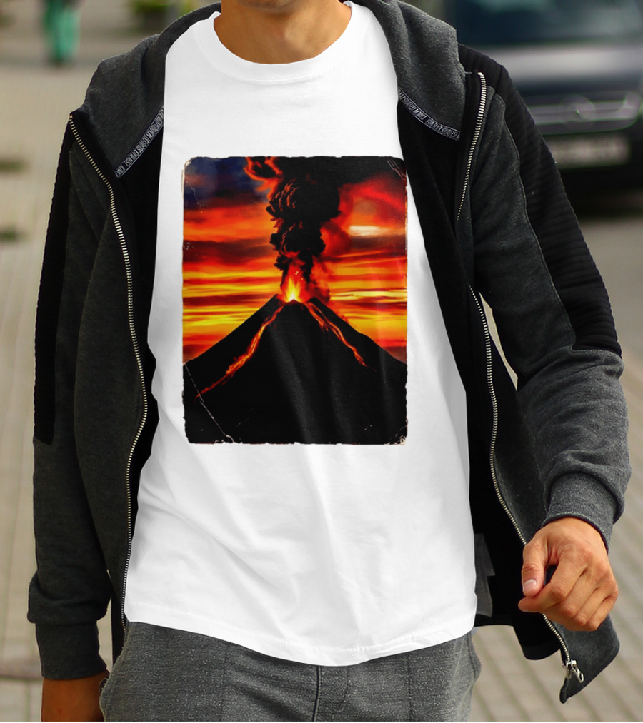 Volcanic Eruption Sunset Landscape Volcano Erupting At Dusk T-Shirt