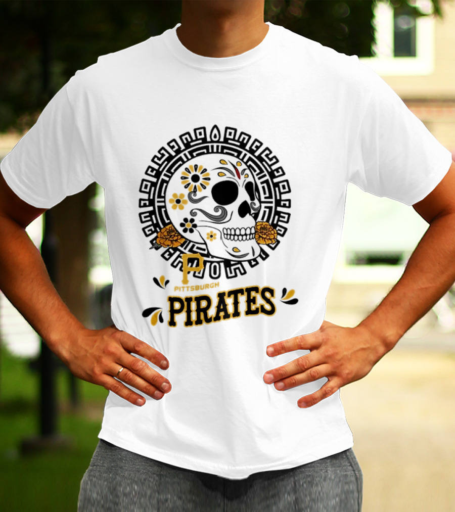 Pittsburgh Pirates Dia De Los Muertos Sugar Skull Art MLB Fan T-Shirt