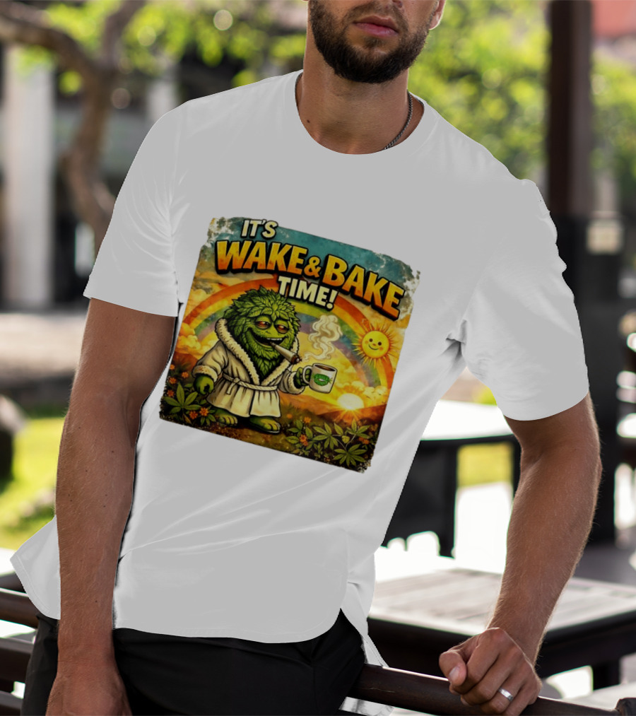 It's Wake And Bake Time Chief Greenbud Smoking Rainbow Sun Cannabis T-Shirt