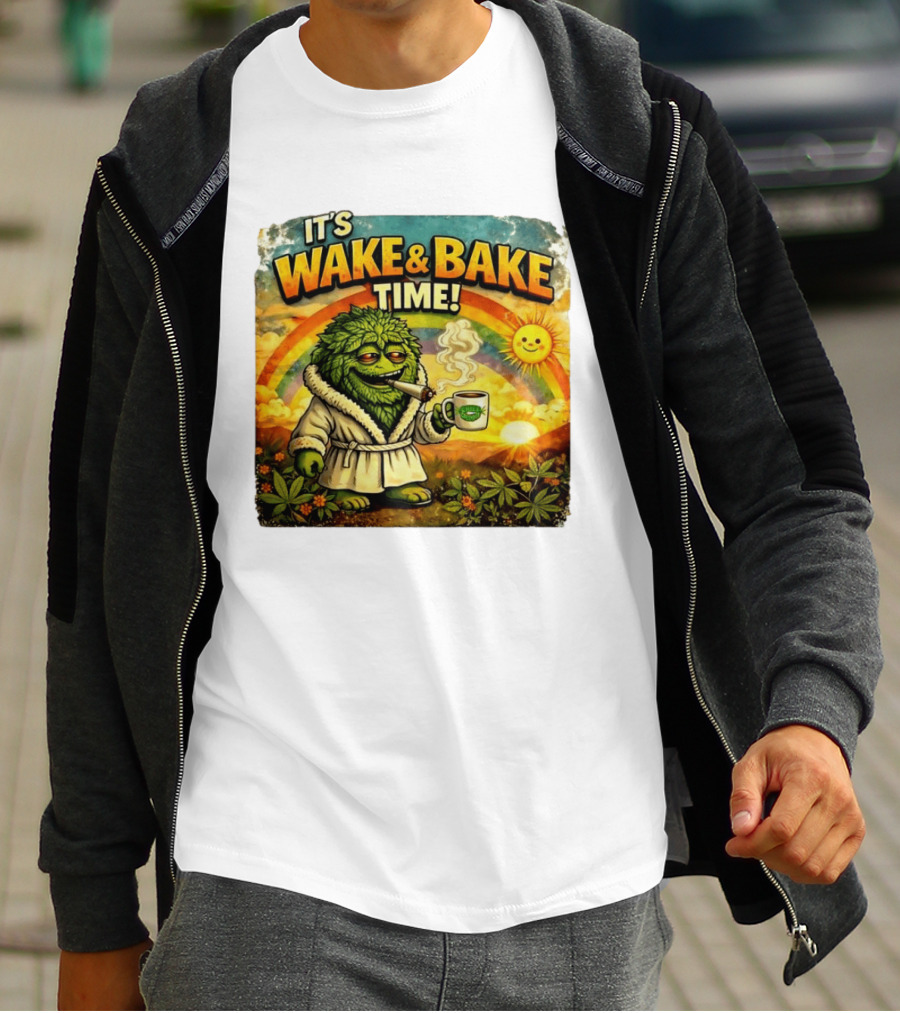 It's Wake And Bake Time Chief Greenbud Smoking Rainbow Sun Cannabis T-Shirt