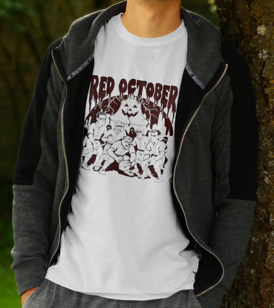 Red October Philadelphia Baseball Halloween Vintage Horror Players Pumpkin T-Shirt