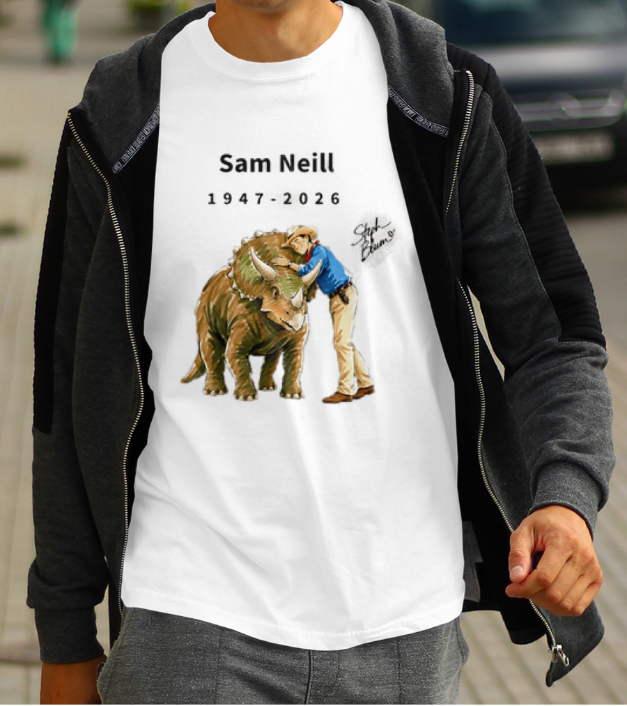 Sam Neill 1947 2026 Jurassic Park Iconic Triceratops Scene T-Shirt