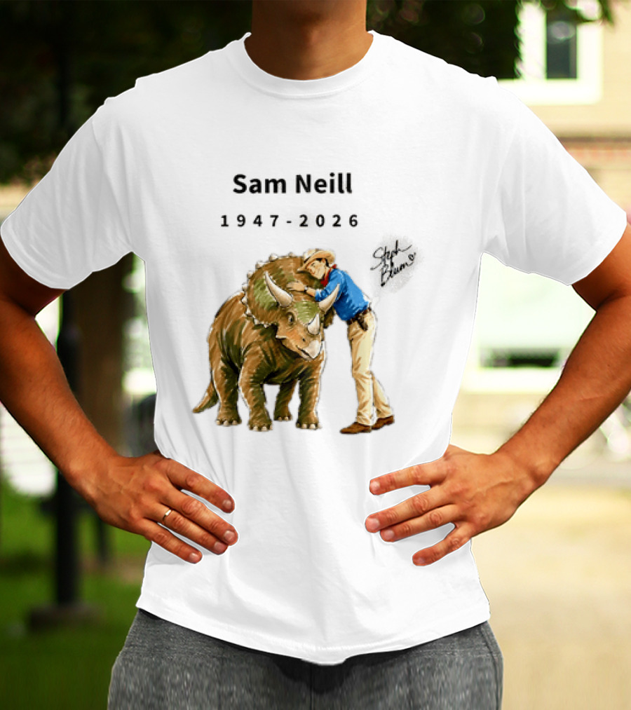 Sam Neill 1947 2026 Jurassic Park Iconic Triceratops Scene T-Shirt