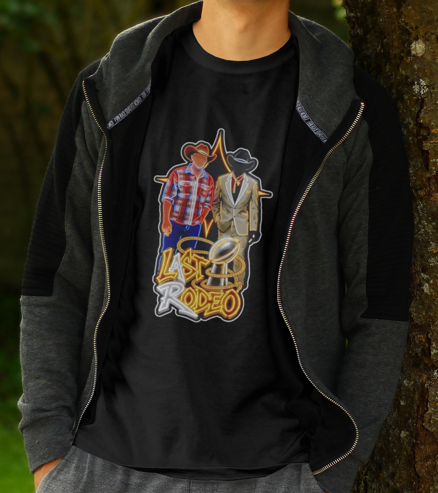 Last Rodeo Cowboy Gentleman With Football Trophy Plaid And Suit Styles T-Shirt