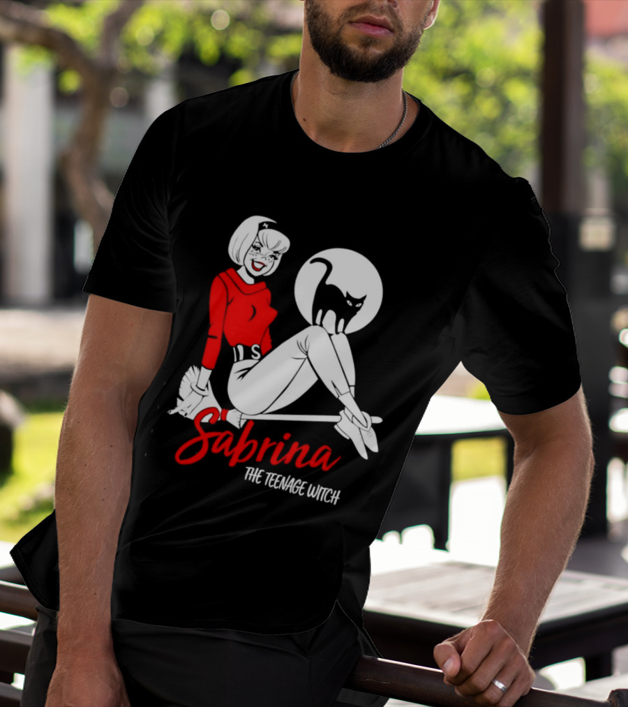 Sabrina The Teenage Witch Salem Cat Vintage Style Broomstick T-Shirt