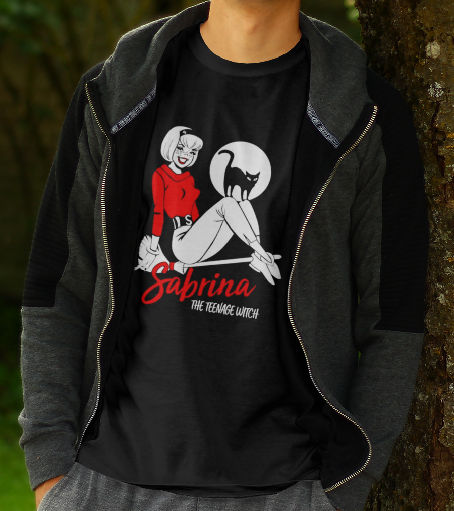 Sabrina The Teenage Witch Salem Cat Vintage Style Broomstick T-Shirt