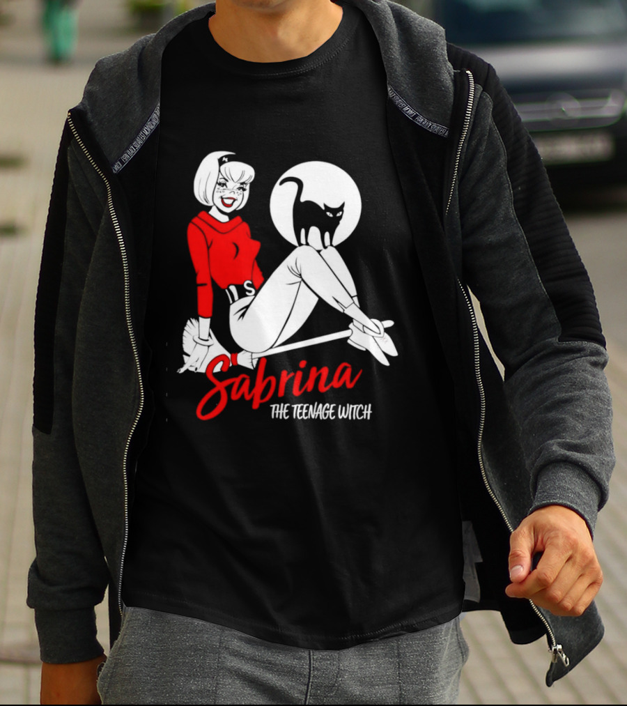 Sabrina The Teenage Witch Salem Cat Vintage Style Broomstick T-Shirt
