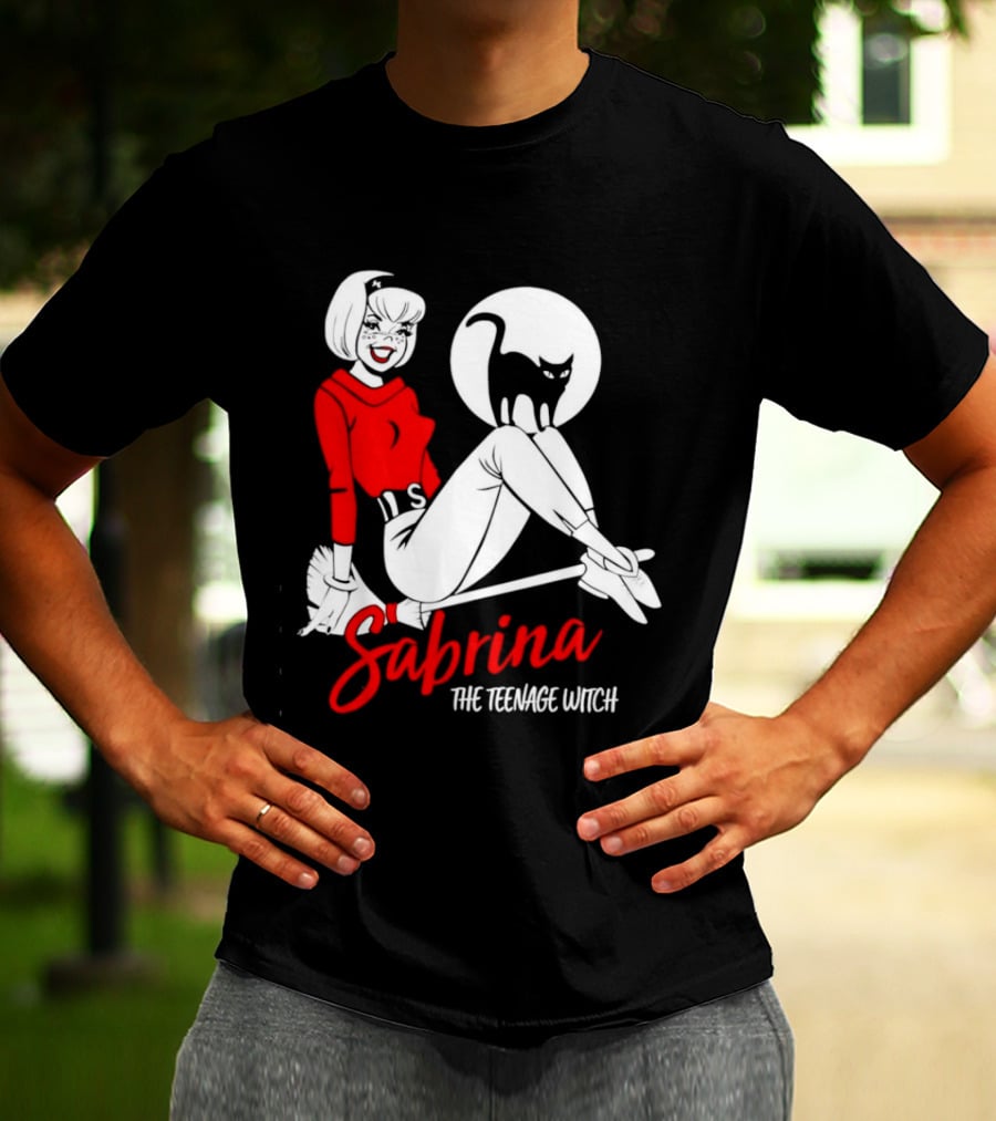 Sabrina The Teenage Witch Salem Cat Vintage Style Broomstick T-Shirt