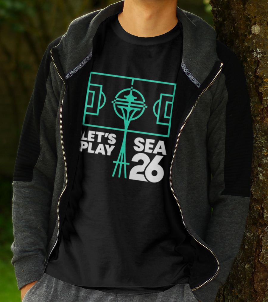 Let's Play Sea 26 Seattle Matchday Space Needle Soccer Field T-Shirt