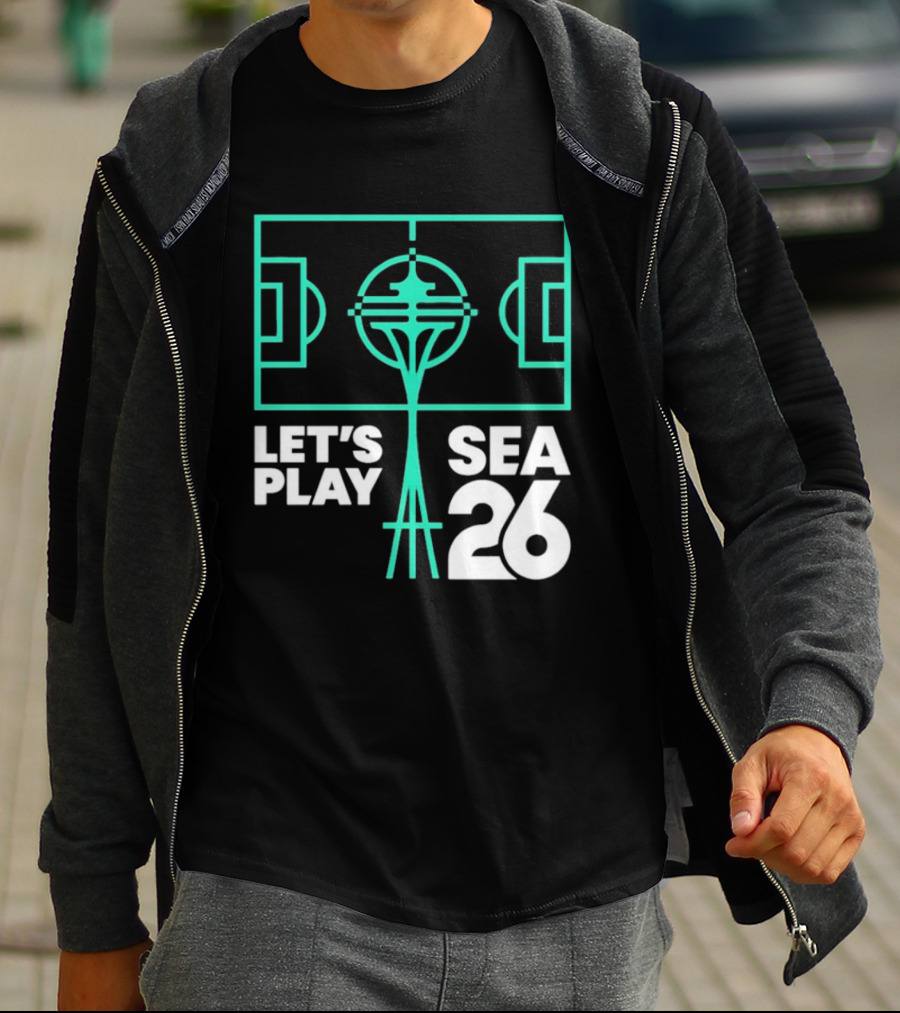 Let's Play Sea 26 Seattle Matchday Space Needle Soccer Field T-Shirt