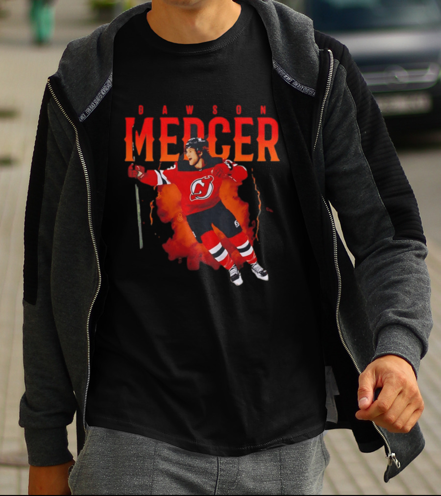 Dawson Mercer New Jersey Devils Celebration Hockey Player Image T-Shirt