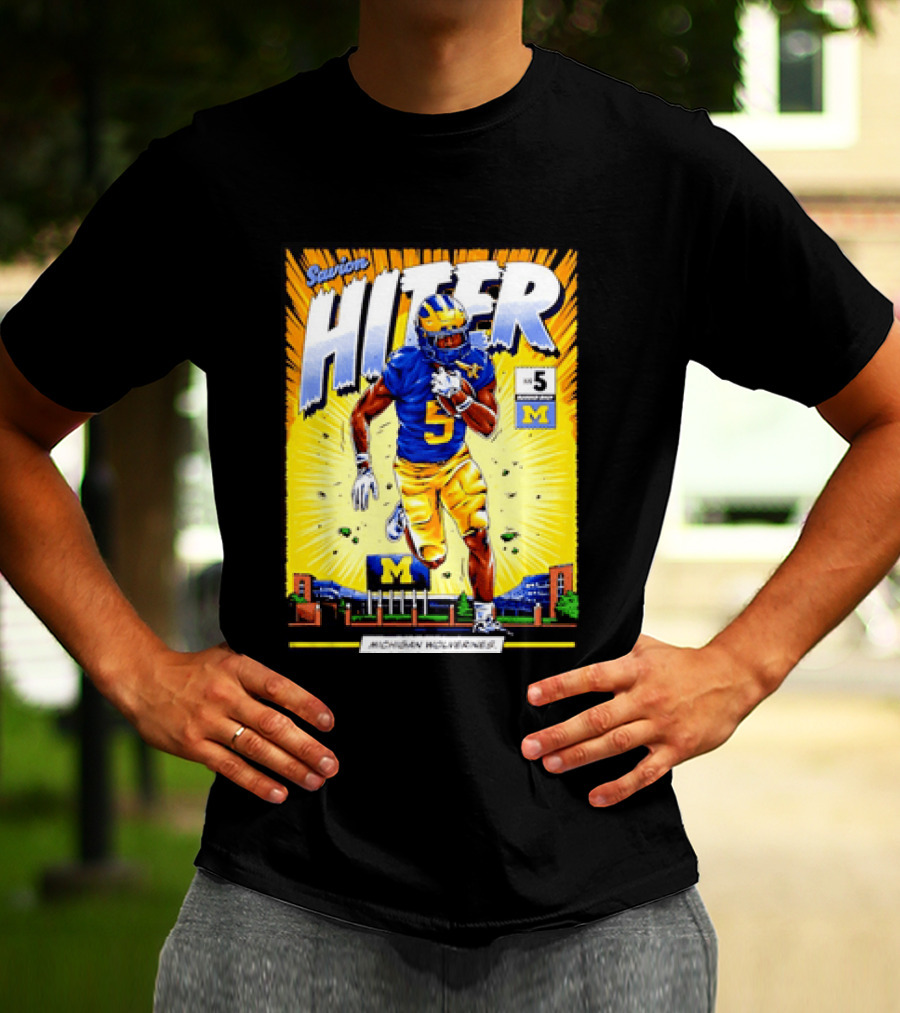 Savion Hiter Michigan Wolverines Football Number 5 Comic T-Shirt