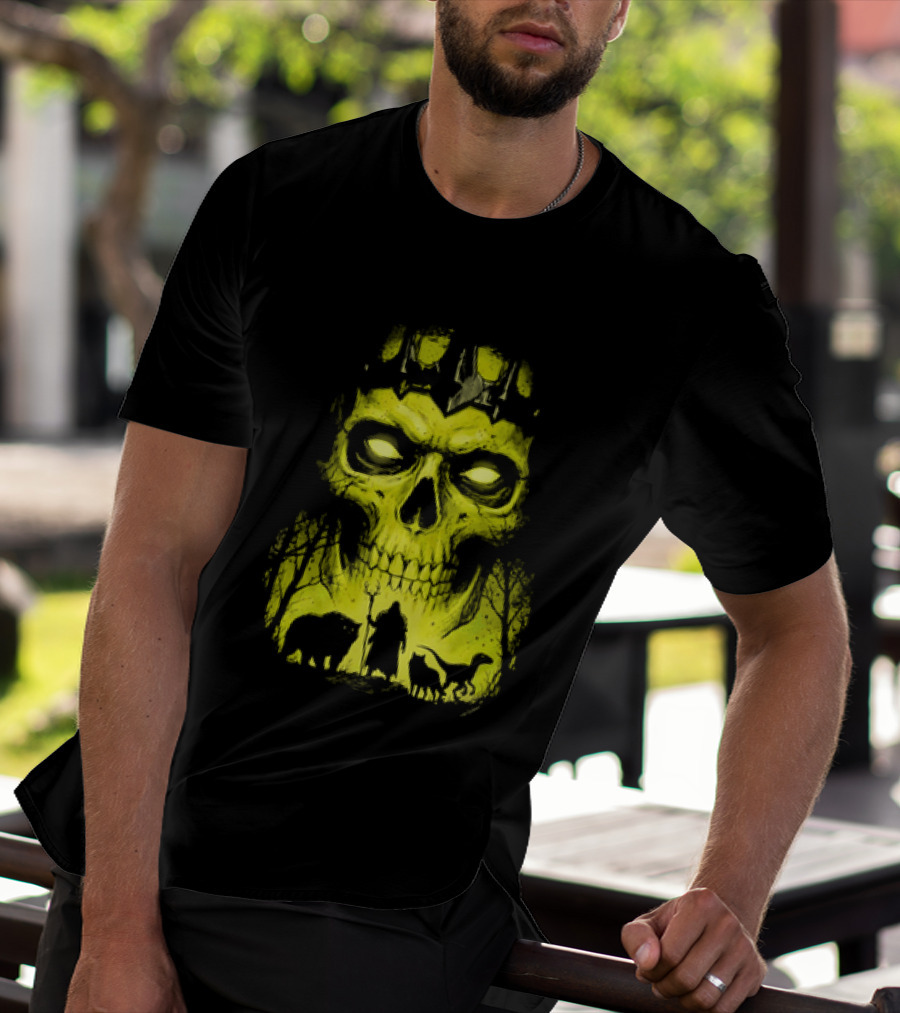 Lych Vs Druid Fantasy Dark Necromancer Skull T-Shirt