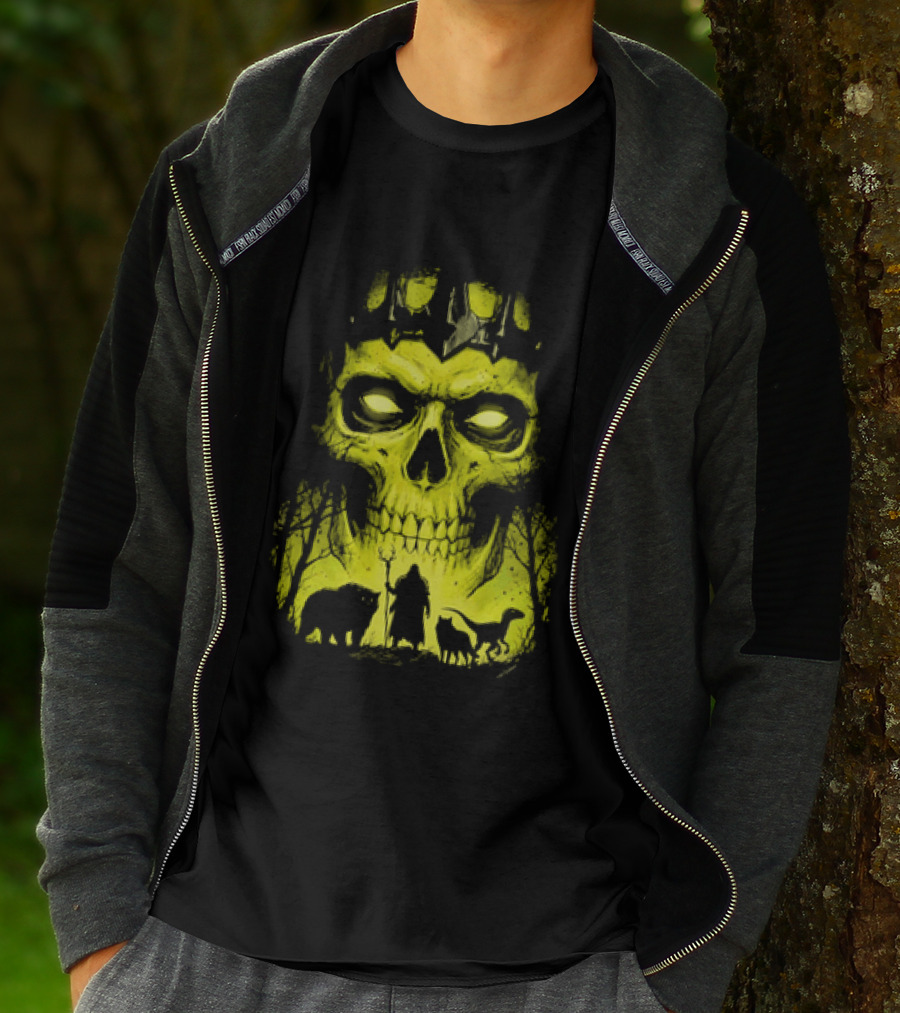 Lych Vs Druid Fantasy Dark Necromancer Skull T-Shirt