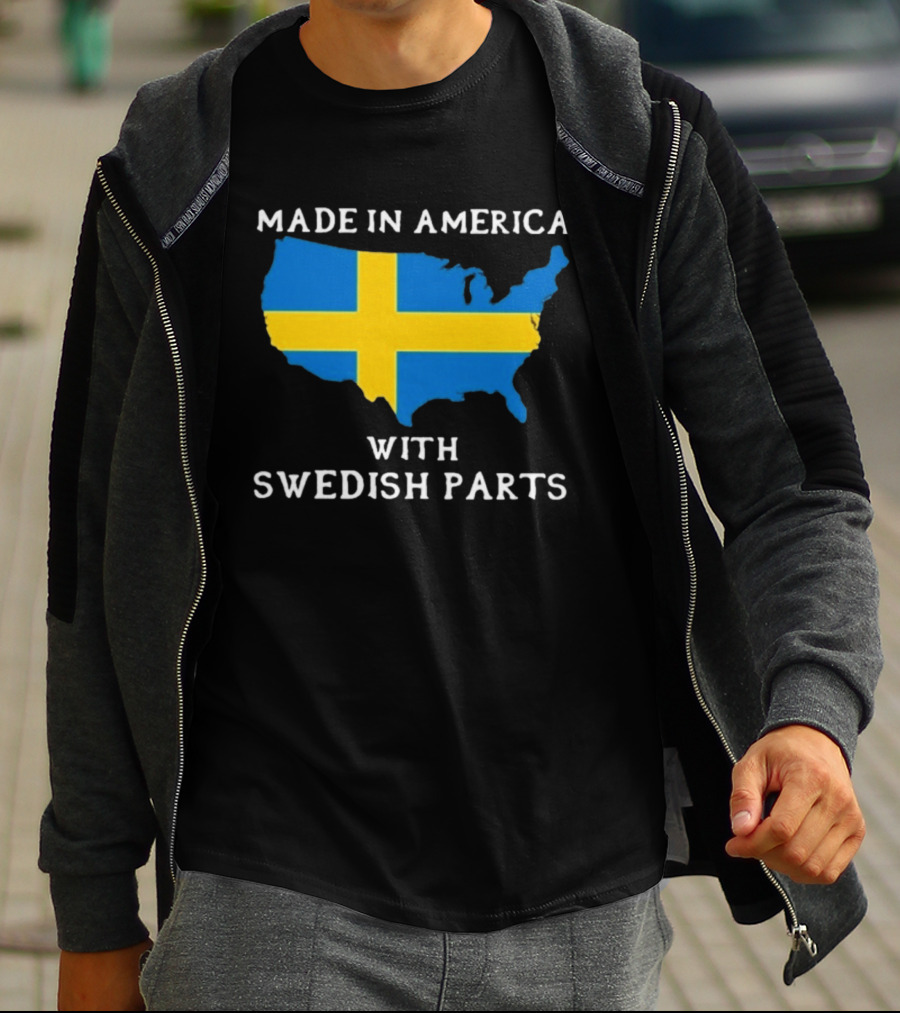 Made In America With Swedish Parts Map Flag T-Shirt